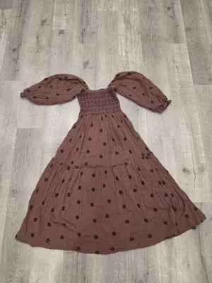 Free People Dahlia Embroidered Maxi Dress brown off the shoulder embroider S thumbnail 7