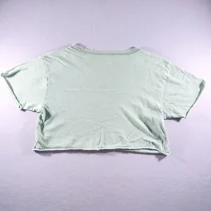 285 | OFFLINE by Aerie Womens Medium Raw Hem V-Neck Cropped T-Shirt‎ Sage Green thumbnail 2