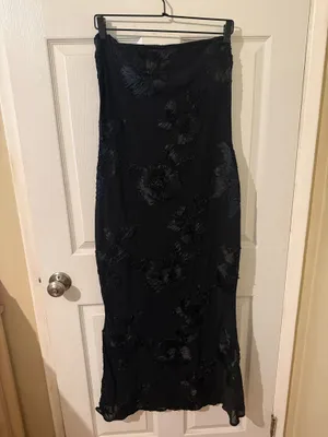 OYS Black Floral Strapless Mesh Bodycon Maxi Dress XL Wedding Guest NWOT thumbnail 2