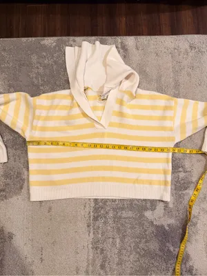 Sincerely Jules Yellow & White Striped V-Neck Hooded Cropped Sweater thumbnail 5
