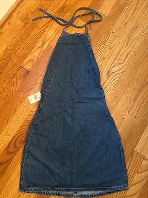 Cotton On Dark Blue Halter Denim Mini Dress size2 thumbnail 2