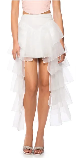 NWT‎ Akira Once Upon A Dream Ruffle Assymetric Maxi Skirt White Large Low High thumbnail 1