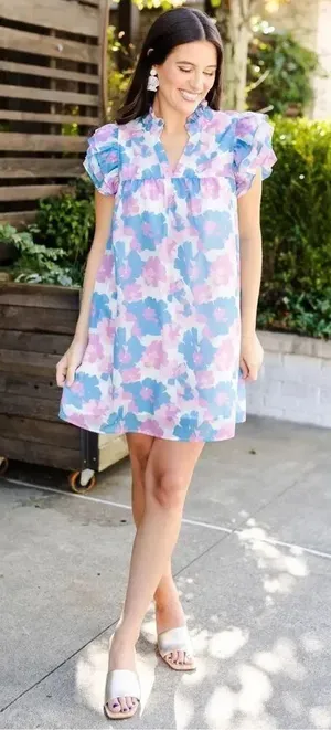 Michelle McDowell V-Neck Short Ruffle Sleeve Mini Dress Medium 780 thumbnail 1