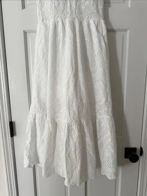 Made in Italy White Eyelet Ruffle Strap Bustier Cinched Line Dress 100% Cotton thumbnail 4