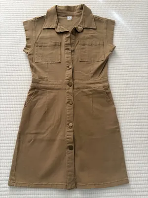 Tinsel Tan Denim Sleeveless Dress Collared Button Front Pockets XS thumbnail 1