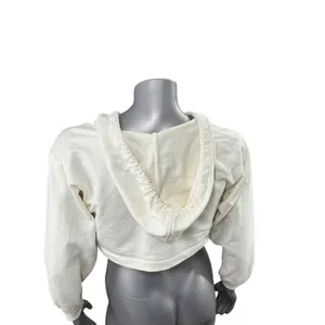 Zara Cropped Hoodie White Sweatshirt Shrug Medium Cotton Festival Minimalist thumbnail 6