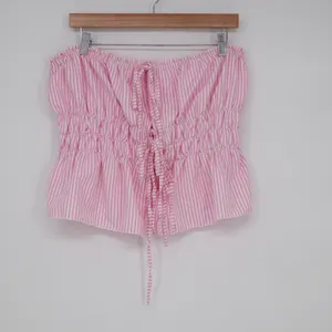 Shein Pink White Striped Smocked Tube Top Lace Up Back Peplum XL thumbnail 5
