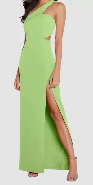 $195 Aidan Mattox Women's Green One-Shoulder Cutout Gown Dress Size 2 thumbnail 1