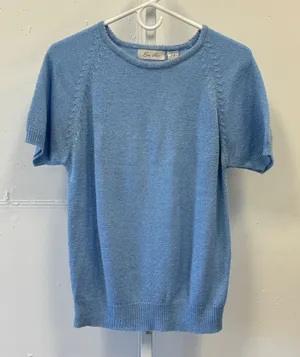 Vintage Emily Rose Light Blue Short Sleeve Knit‎ Sweater Crew Neck Raglan Medium thumbnail 1