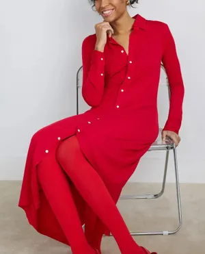 Polo Ralph Lauren Red Midi Shirt Dress MEDIUM Duster Preppy Jersey Designer $300 thumbnail 1