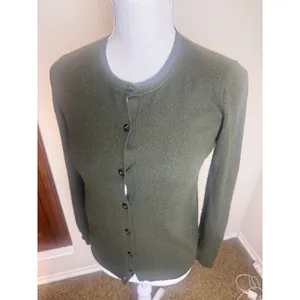 Magashoni Cashmere Cardigan Sweater Olive Green Button Front Crew Neck Womens thumbnail 3