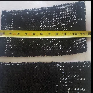 Vintage 90’s black Sequin stretch mini skirt and tube top thumbnail 4