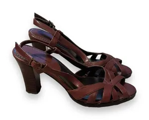 Banana Republic Vachetta Strappy Leather Slingback Heels Sandals‎ Sz 7 Estimated thumbnail 1