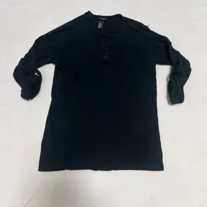 H&M Black Henley Roll-Sleeve Top thumbnail 2