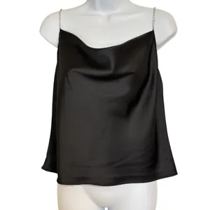 HOUSE OF HARLOW 1960 Black Satin Draped Neck Rhinestone Straps‎ Top EUC Small thumbnail 2