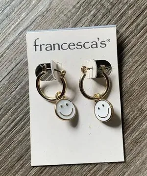 Francesca’s Smiley Hoop Earrings White And Gold NWT thumbnail 1
