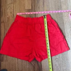 HM Red 100% Linen Paperbag Waist Shorts High Rise Elastic‎ Pockets Summer Small thumbnail 4