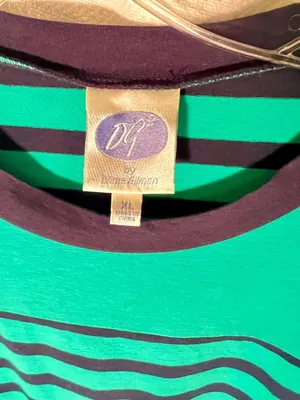 Diane Gilman DG2 Striped Long Sleeve Blue/Green W Gold Zipper Shoulder Accent XL thumbnail 6