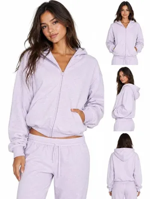 Skims Cotton Fleece Classic Zip Up Hoodie Purple Heather Women's Size XS NWT thumbnail 5