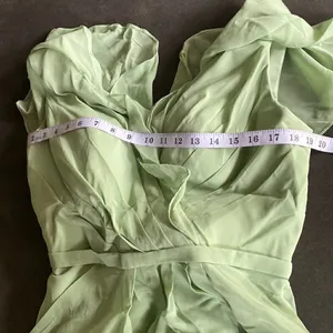Women’s Full Length Green Chiffon Ruffle Dress Corset Back Leg Slit Size 12 thumbnail 9