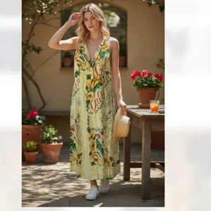 NWOT Urban Outfitters Floral Yellow Newspaper Print Shirt Dress thumbnail 3