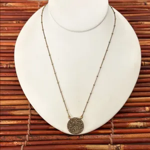 Lucky Brand Antiqued Brass Pave Crystal Disc Necklace 19”-21” thumbnail 1