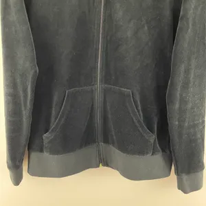 Y2K Black Velvet Velour Hooded Tracksuit Jacket Sweatshirt thumbnail 4