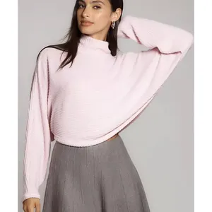 Pilcro Womens Ribbed Batwing Sweater Oversized XS Pink Coquette Preppy Ballet thumbnail 7