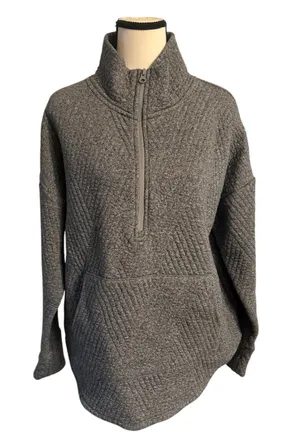 GAP fit | Gray Quilted Quarter-Zip Pullover in Heather Gray thumbnail 1