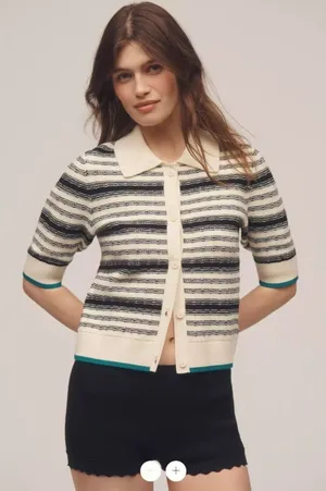 Anthropologie The Kinsley Collared Crop Cardigan Sweater by Maeve thumbnail 1