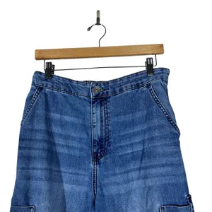 H&M Divided Cargo Wide Leg Denim Jeans Blue Utility Streetwear Size S thumbnail 2
