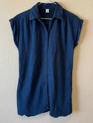 Old Navy Dark Wash Denim Button Front Shirt Dress XS thumbnail 1