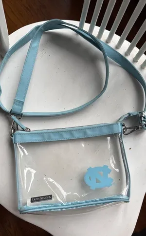 Capri Designs Clear Crossbody Bag with Light Blue Trim and UNC Logo thumbnail 1