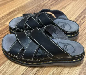 Vintage Y2K Doc Dr. Martens Leather Yellow Stitch Sandals Slides Sz 7 thumbnail 1