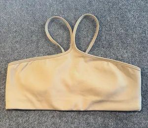 CSB Crop Shop Boutique Tan Strappy Padded Sports Bra Size L Yoga Workout Gym thumbnail 1