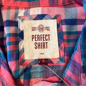 SO Perfect Shirt Pink &‎ Blue Plaid Soft Rayon Relaxed Fit Button Front Size M thumbnail 10