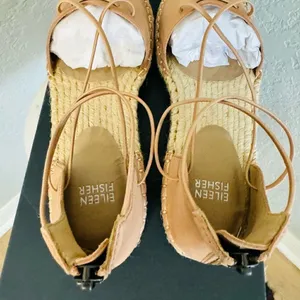 Eileen Fisher Lace-Up Leather Espadrille Sandal, Toffee Cream Pink Size 7.5, NWT thumbnail 5