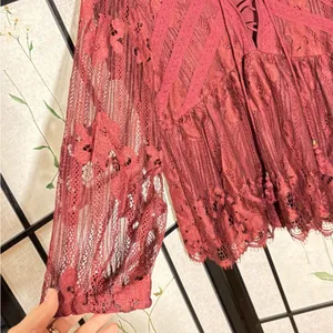Taylor & Sage COPY - Layson Elegant Lace Women's Top in burgundy red blouse thumbnail 3