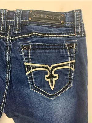 Rock Revival size 31 Eugenia denim Indigo Bootcut Jeans Contrast Stitching west thumbnail 14