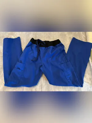 Scrubstar Brand Women’s Blue Cargo Jogger Scrub Pants/Black Waistband Size Small thumbnail 6