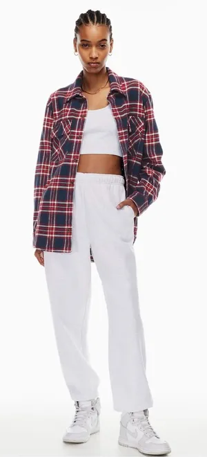 Aritzia TNA Oversized Fit Red Plaid Shirt Flannel Button Up Top Women's Size S thumbnail 1