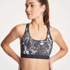 Printed Black Sports Bra with Pastel Splatter Detail thumbnail 1