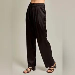 Le Lis Wide Leg Satin Pants High Rise Dress Trousers Black Womens S Going out thumbnail 7