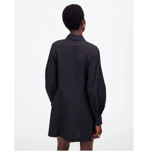 Madewell Dress 2 Black Seamed Long‎ Sleeve Mini Poplin Shirtdress Pockets NV025 thumbnail 2