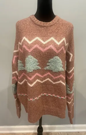 ADORA Rose Pink Chevron Crewneck Sweater with Mint Accents thumbnail 1