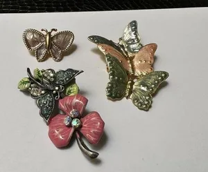 Lot Of 3 Pretty Butterfly Insect Brooch Pins thumbnail 1