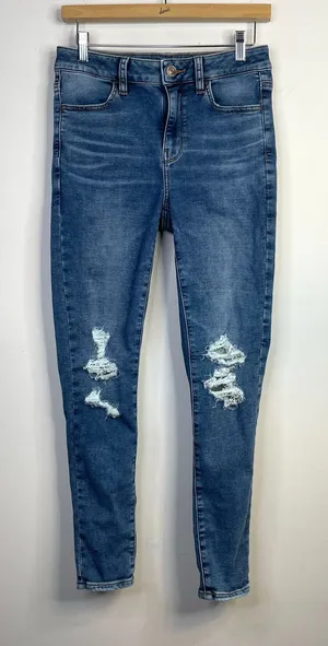 American Eagle Hi Rise Jeggings Distressed Thrashed Skinny Ankle Jeans womens 8 thumbnail 1