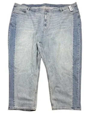 NWT Old Navy High Rise Barrel Leg Jeans Two Tone Blue‎ Denim Retro Plus Size 28 thumbnail 1