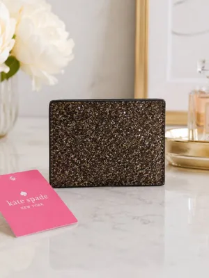 Kate Spade Black Gold Glitter Card Holder Saffiano PVC NWT thumbnail 2