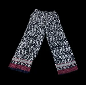 Kaari Blue Navy & White Floral Wide-Leg Pants with Red Hem Trim thumbnail 1